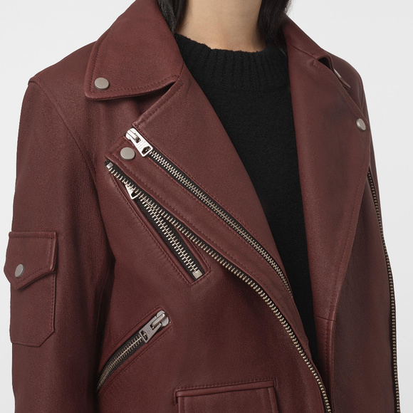 ALL SAINTS HARLAND LEATHER JACKET BORDEAUX RED - Picture 4 of 8